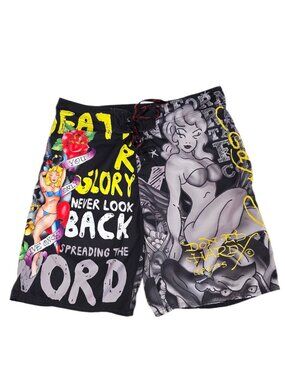 Ed Hardy Men's Board Shorts, Swim Trunks, Y2K, Christian Audigier, Size 38